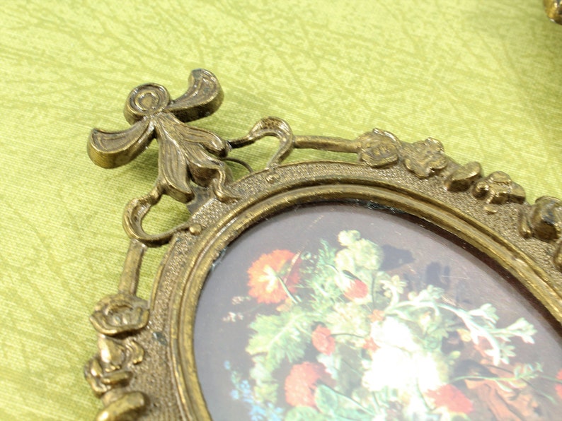 Mirror Frame Gold Metal made in Italy Small Ornate Florentine Pair Oval Photo Frame Vintage Fits 3 12 x 2 12 inch Picture Wall Hung