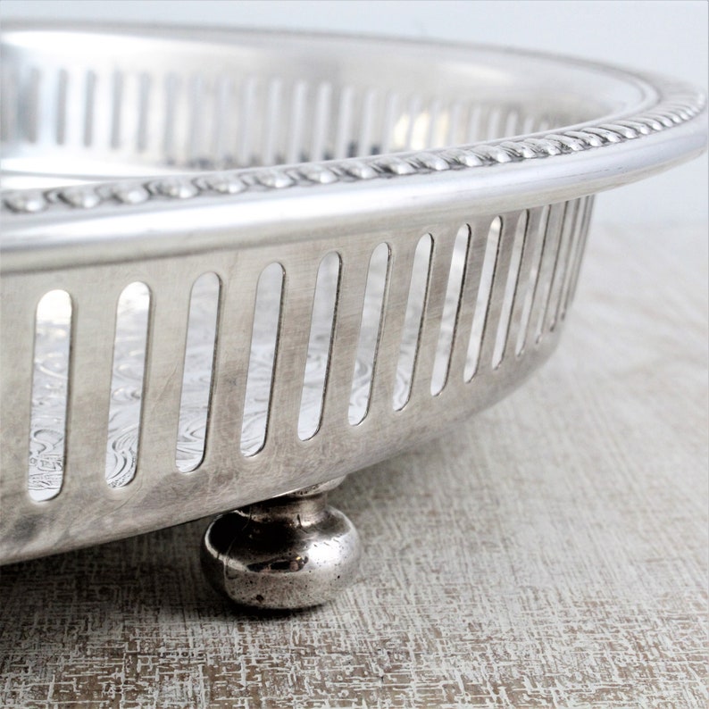 13 Round Silver Tray Raised edge ball feet Serving or Etsy