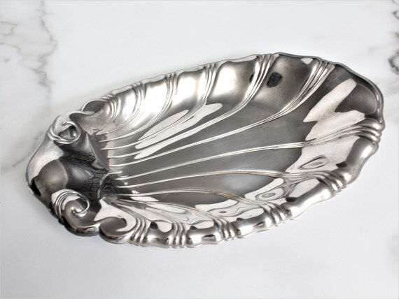 Vintage Silver Tray Small Silver Plated Shell Vanity Tray Etsy