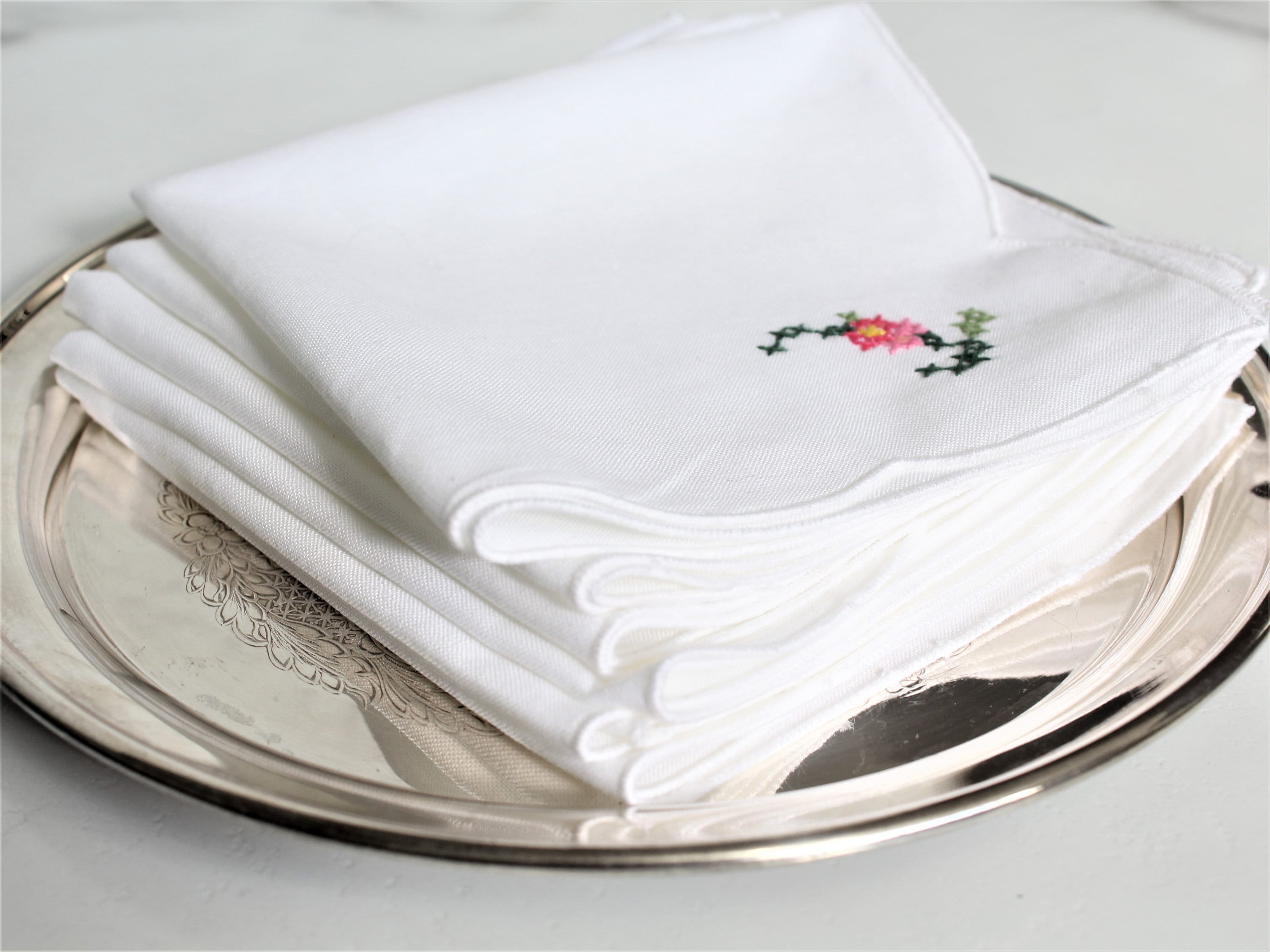 6 Pieces Embroidered Handmade Rosebud Ribbon Embroidery Fabric Tissue Box Cover