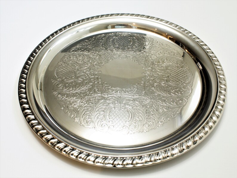 Silver Tray Rope Edge Plated 12 Round Vanity Tray Etsy