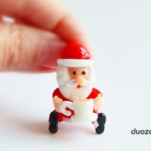 Handmade Lampwork Glass Micro Miniature Santa Drinking Coffee Figurine