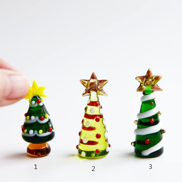 Fairy Garden Miniatures, Fairy House, Handmade Collectible Lampwork Glass Miniature Christmas Trees, Christmas Miniatures, Miniature Trees,