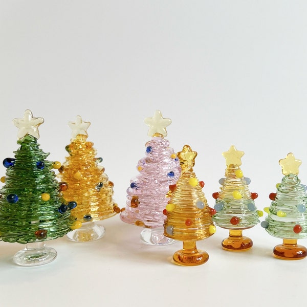 2-3" Tall Fairy Garden Miniatures, Fairy House, Handmade Lampwork Glass Miniature Christmas Trees, Christmas Miniatures, Miniature Trees,