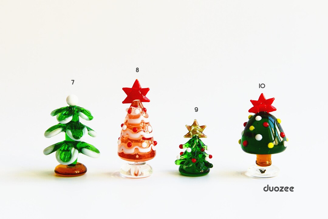 Fairy Garden Miniatures, Handmade Collectible Lampwork Glass Miniature Christmas Trees Set C