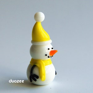 Handmade Collectible Lampwork Glass Miniature Snowman Figurine, YELLOW, Snowman Figure, Snowman Statue, Christmas Miniatures