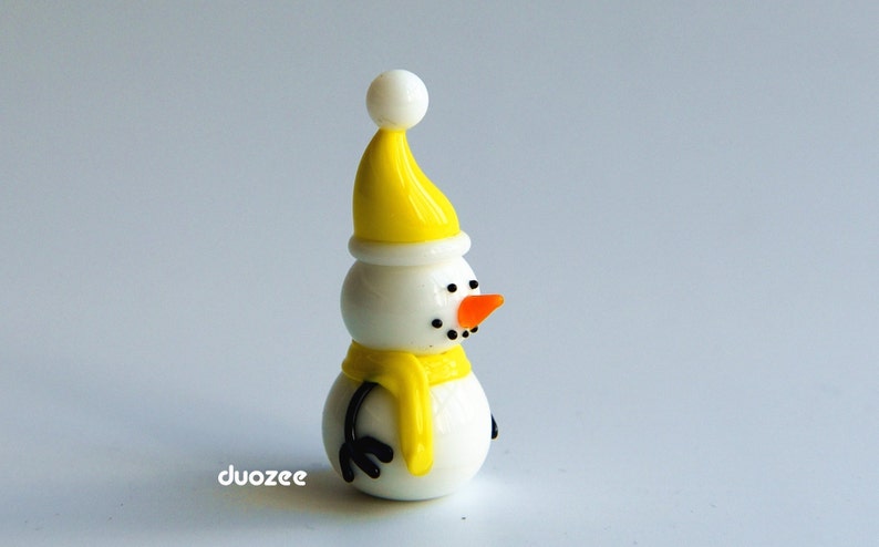 Handmade Collectible Lampwork Glass Miniature Snowman Figurine, YELLOW, Snowman Figure, Snowman Statue, Christmas Miniatures image 1