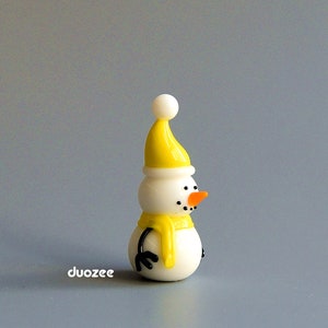 Handmade Collectible Lampwork Glass Miniature Snowman Figurine, YELLOW, Snowman Figure, Snowman Statue, Christmas Miniatures image 3