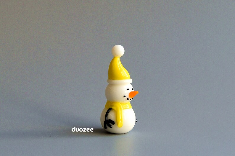 Handmade Collectible Lampwork Glass Miniature Snowman Figurine, YELLOW, Snowman Figure, Snowman Statue, Christmas Miniatures image 3