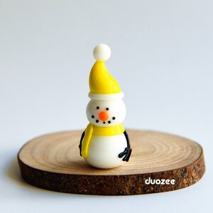 Handmade Collectible Lampwork Glass Miniature Snowman Figurine, YELLOW, Snowman Figure, Snowman Statue, Christmas Miniatures image 2