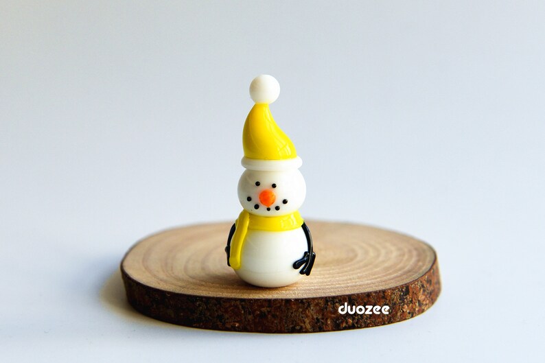 Handmade Collectible Lampwork Glass Miniature Snowman Figurine, YELLOW, Snowman Figure, Snowman Statue, Christmas Miniatures image 2