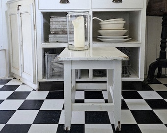 antieke kruk / keukenkruk - wit met patina 33363 witte landelijke keuken