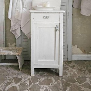 Antique bedside table - old white paint - shabby chic 32894