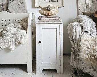 antique bedside cabinet with marble top - antique white 28586