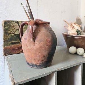 2L antique French double-handled storage pot "two-tone" 33118 Farmhouse kitchen decoration