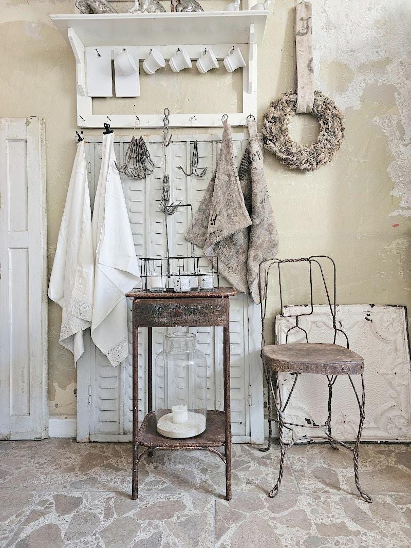 Very old metal bedside table - magnificent patina 30623