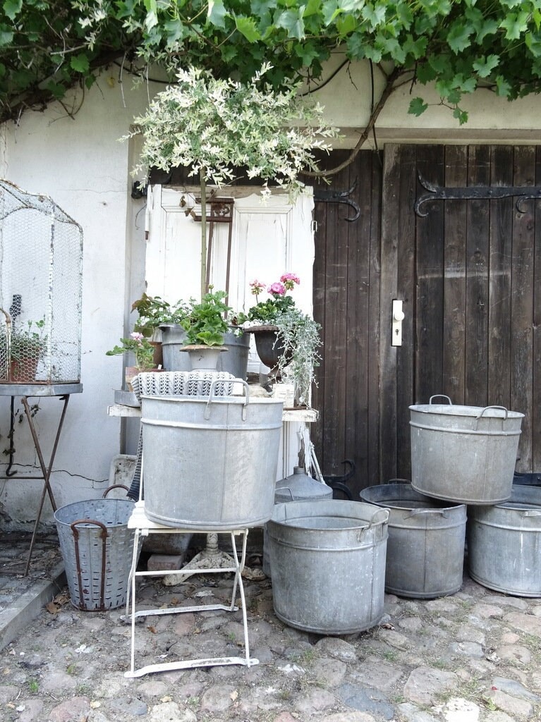 40L old LARGE zinc pot 28987 farmhouse garden planter