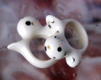 Porcelain ring "Bubbles". Contemporary white ring. Modern porcelain jewelry.