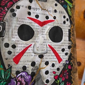 Arte de página de libro vintage pintado a mano por Jason Voorhees, 5x7