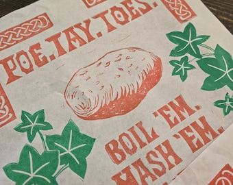 Hand Carved Potatoes Linocut Relief Print LOTR homage Tolkien