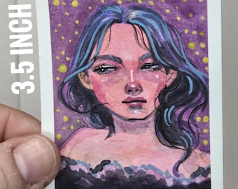 ACEO Purple Watercolour Painting 2.5x3.5 inch