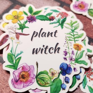 Plant Witch 3x3 inch vinyl sticker - gardener green thumb hedgewitch garden witch