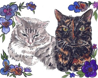 Custom Pet Portrait 8.5x11 ink and watercolor