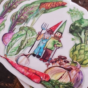Pegatina de vinilo de gnomos de huerto (3 x 2,75 cm)
