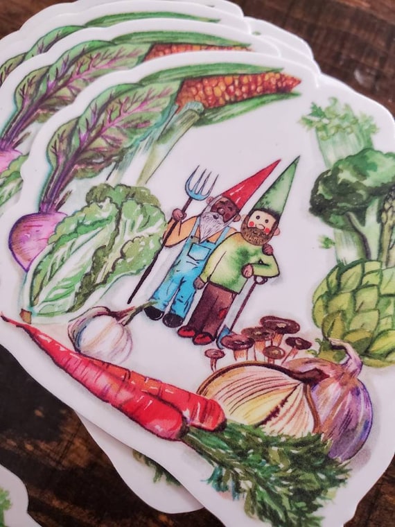 Vegetable Garden Gnomes sticker 3x2.75 vinyl sticker