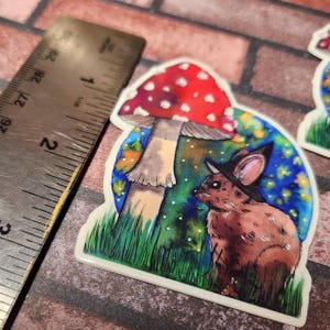 Bunny Witch With Toadstool sticker vinyl 2.1x3 inches glossy