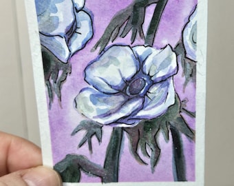 ACEO Anemone Watercolour Painting 2.5x3.5 inch