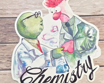 Chemistry Muppet Beaker and Honeydew 3x3 inch vinyl sticker