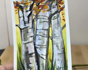 ACEO Autumn Wood Watercolour Painting 2.5x3.5 inch