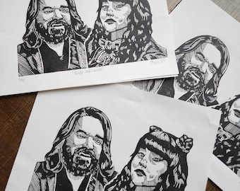 Nadja and Lazlo 8x10 linocut print WWDITS