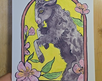 Floral Goat print Watercolour and Gouache