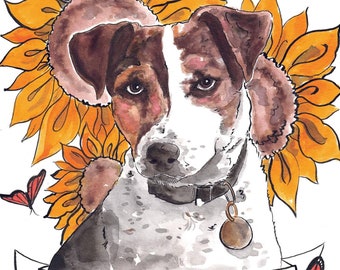Custom Pet Portrait 8.5x11 ink and watercolor