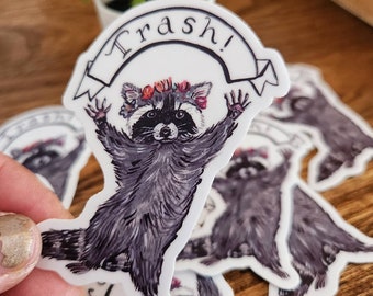 Trash Panda Celebratory Raccoon 2.01x3 inch vinyl sticker
