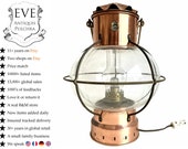 Antique French Copper Oil Lamp Light Hanging Hook Decor Display Prop Lighting Storm Light DHR Onion Nautical c1940-50 39 s EVE de France