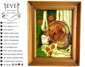 Vintage French Still Life Tray Lamp Brass Copper Pot Oil Painting On Wood Wooden Framed Signed VR 87 circa 1980 39 s EVE de France