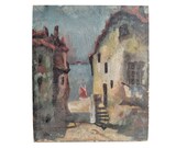 Vintage French Seaside Coastal Harbour Sea Boat House Seaside Acrylic Painting On Hardboard Wall Decor circa 1940-50 39 s EVE de France