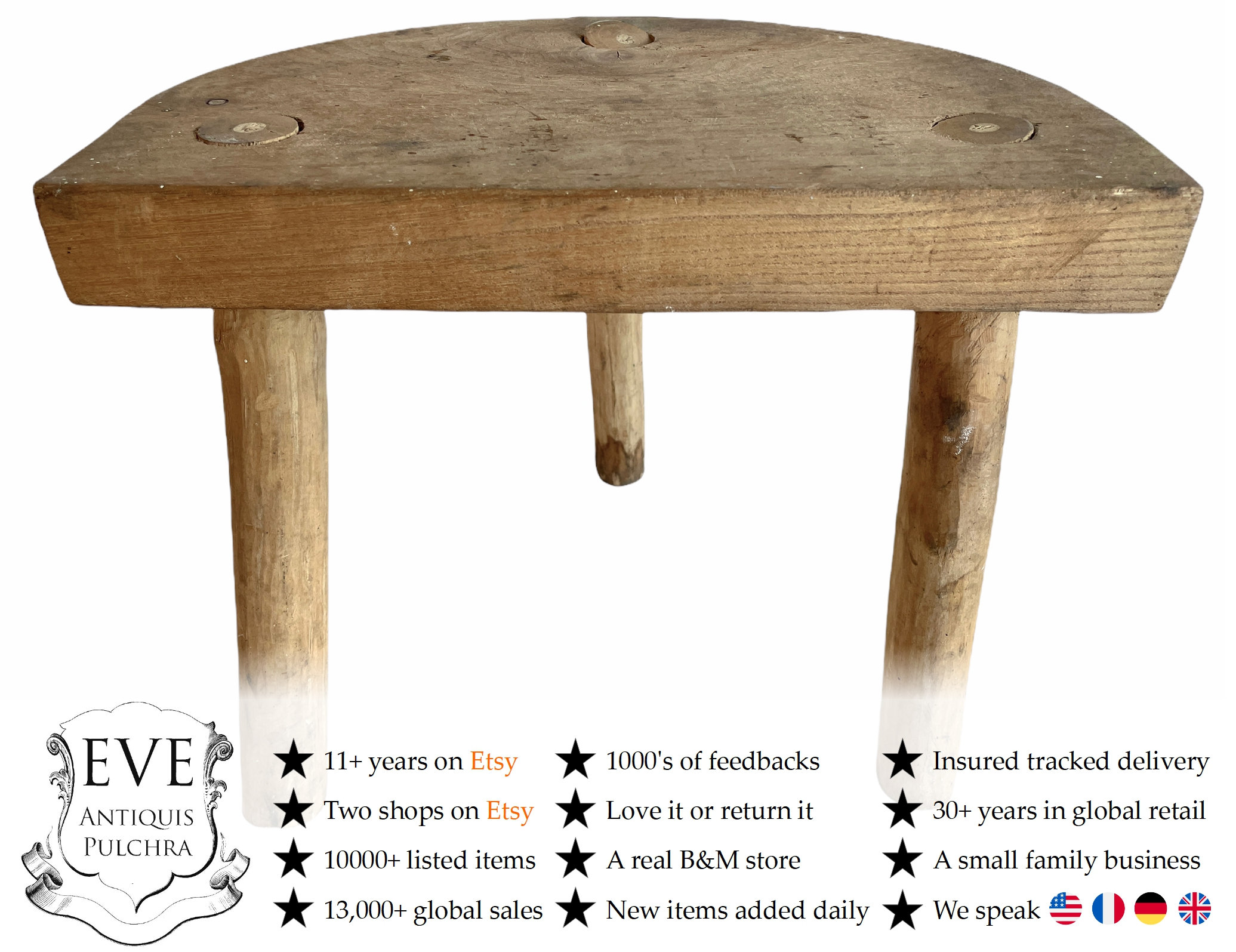 Vintage Français D Tabouret Traditionnel Petite Traite Bois Marron Chaise Stand Affichage Plinth Sea