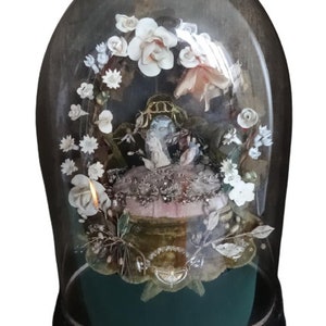 Ancien grand globe de mariage, globe de mariage, cadeau de mariage, dôme en verre, présentation décorative, vers 1900's / EVE