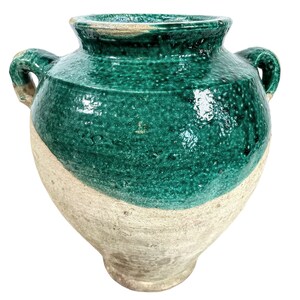 Vintage French Confit Or Olive Pot Green Glazed Concrete Like Material Pot Farmhouse Garden Indoor Planter Prop Decor Display c2000 / EVE