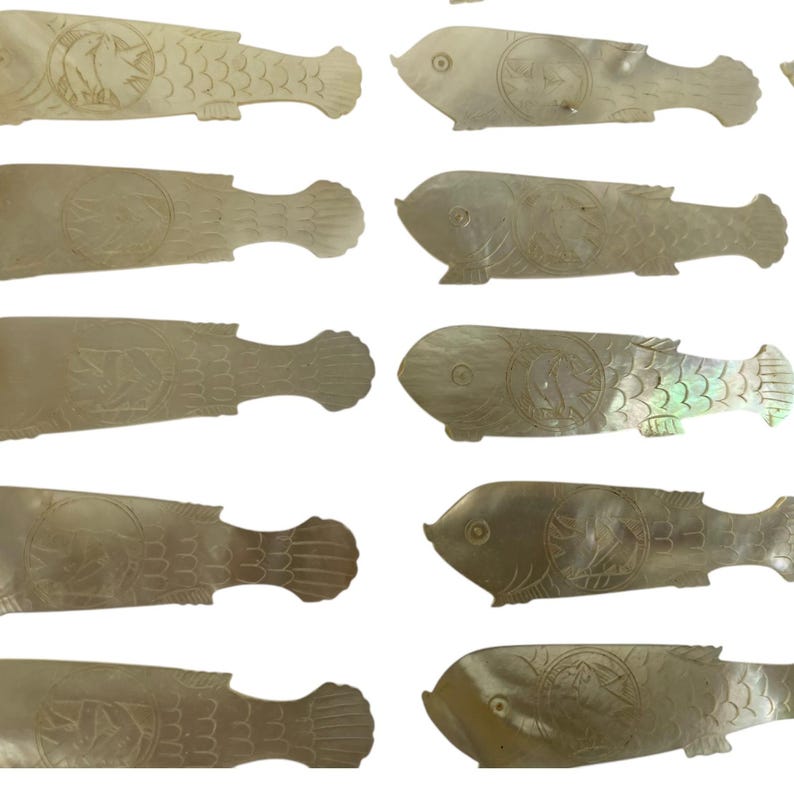 Antique Chinese Small Mother of Pearl Fish Shaped Love Dove Gaming Chip ...