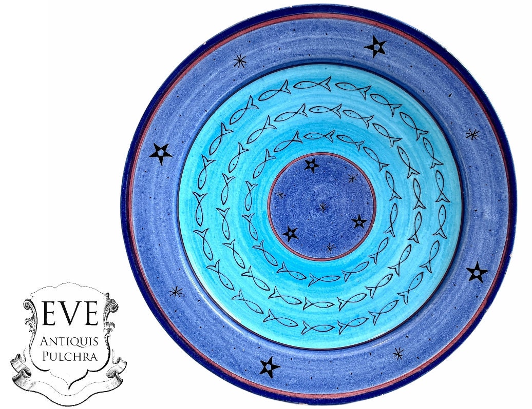 Vintage Marocain Safi Blue White Large Serving Bowl Dish Plate Wall Hanging Ornament Décor Design Te