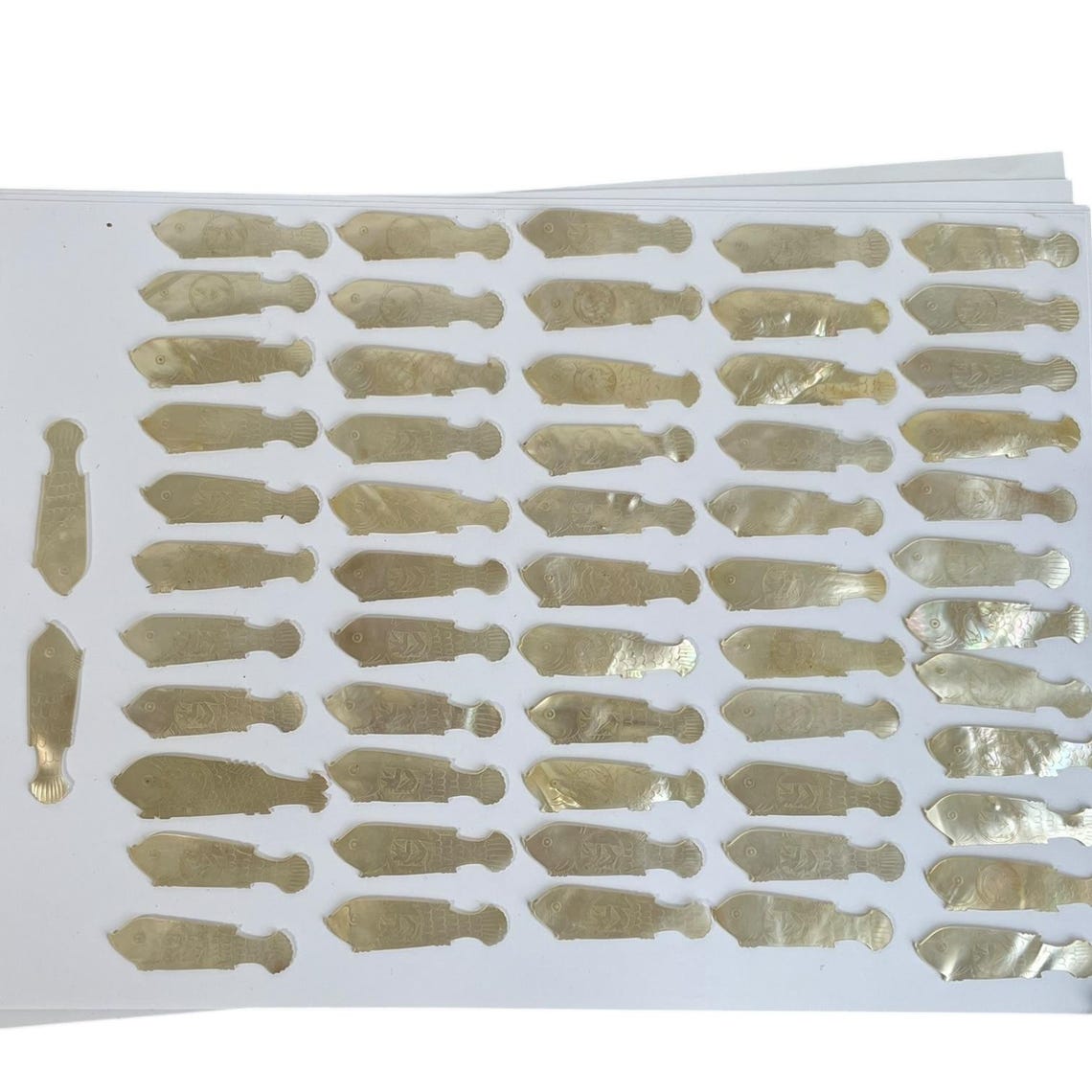Antique Chinese Small Mother of Pearl Fish Shaped Love Dove Gaming Chip ...