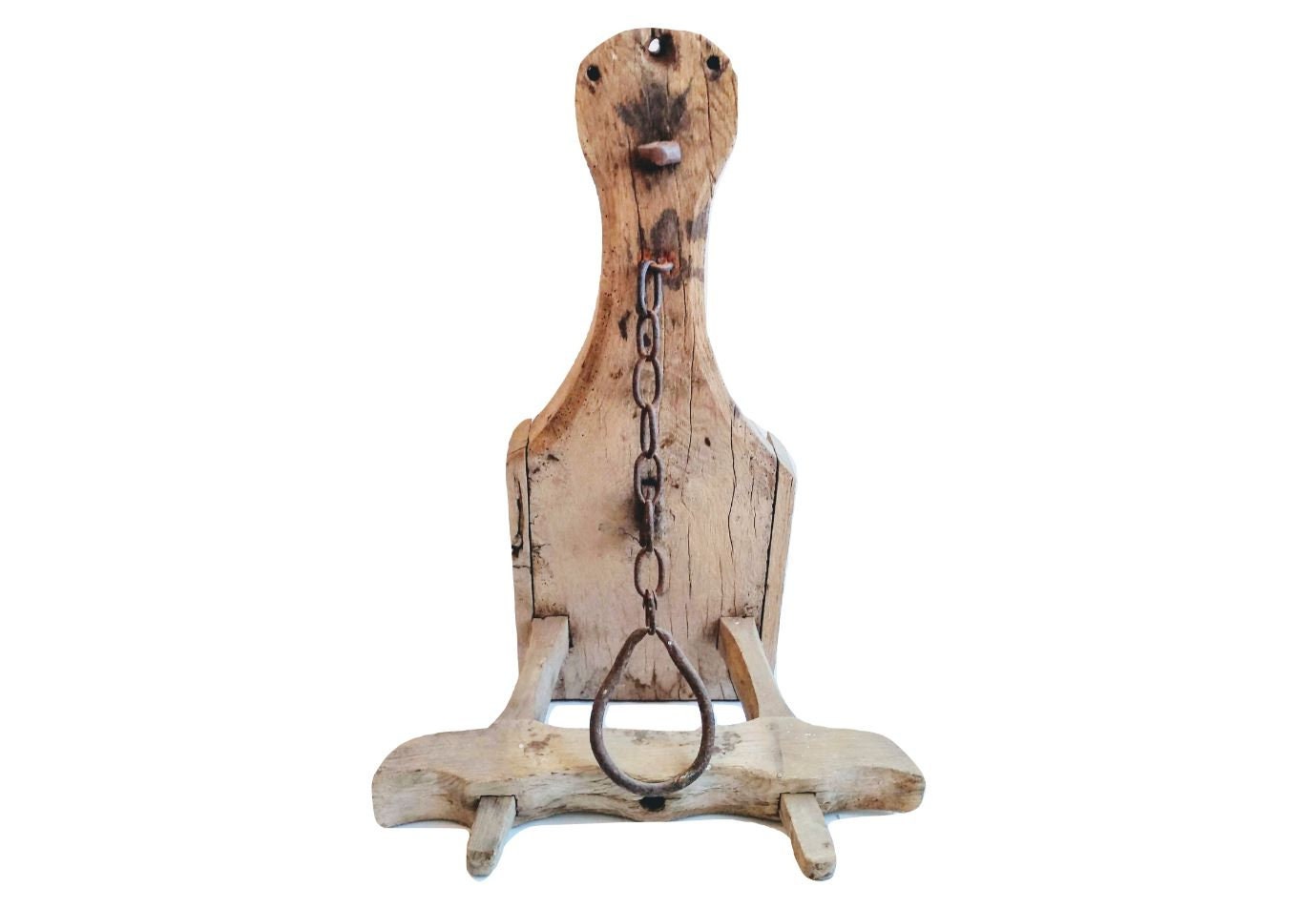 Vintage Français Rustic Wooden Wood Tool Yoke Farming Cattle Horse Agricultural Industrial Fixture P