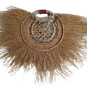 Vintage Indian Traditional Paper Mache Hand Fan Cooling Fly Brush Wall Decor Display Prop Tribal Souvenir c1940-50's / EVE de France