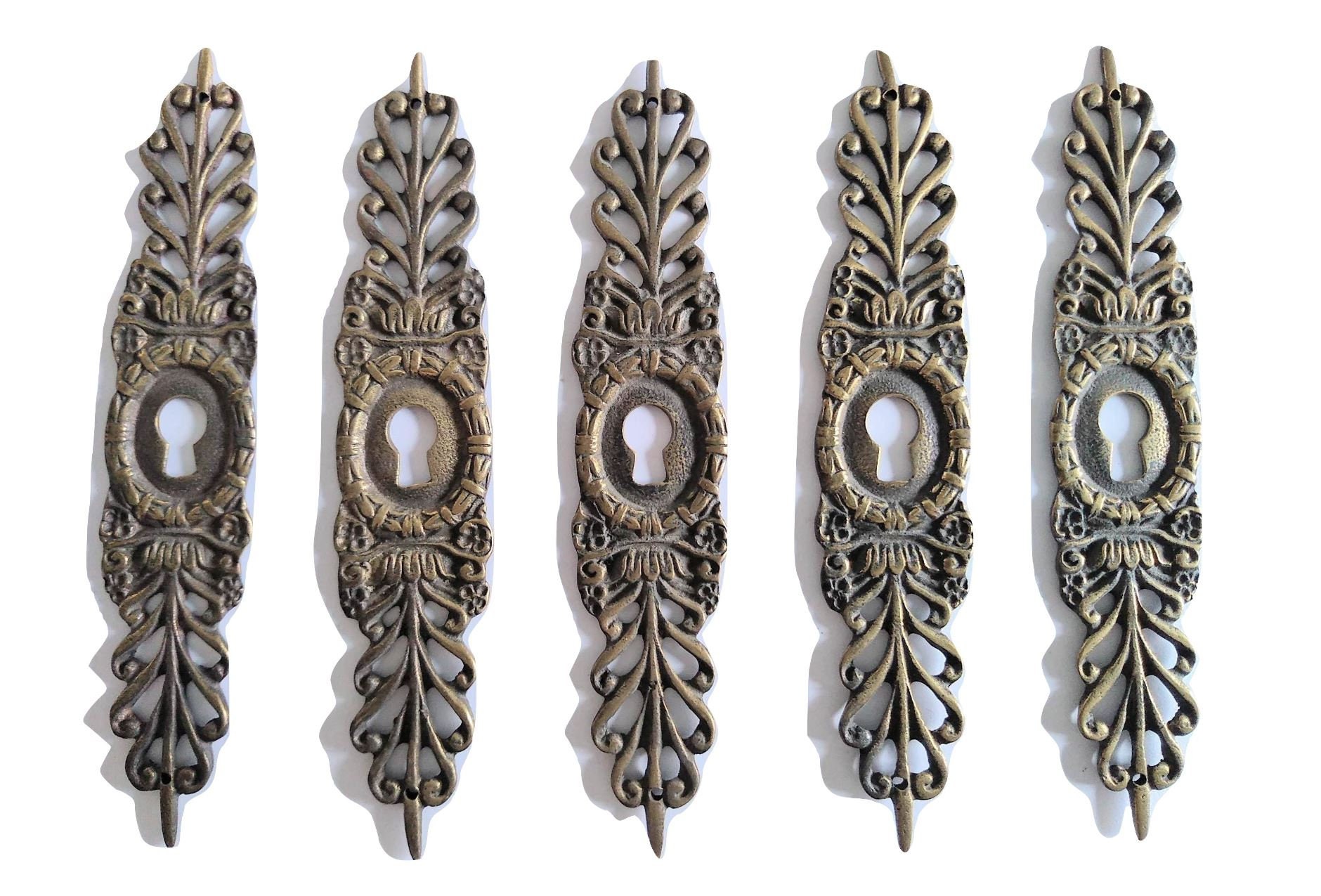 Vintage Français Ornate Bronze Brass Metal Small Key Hole Plate Cover Decor Keyhole Gold Door Furnit