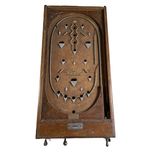 Vintage French Le Paris Pinball Ball Bearing Flip Flipper Game Jeton Token Wooden Bar Large Cased Partly Functional Toy c1920-30&#39;s / EVE